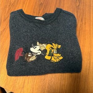 90’s Vtg Disney Gray Wool Sweater with Mickey and Pluto Design Sz XL